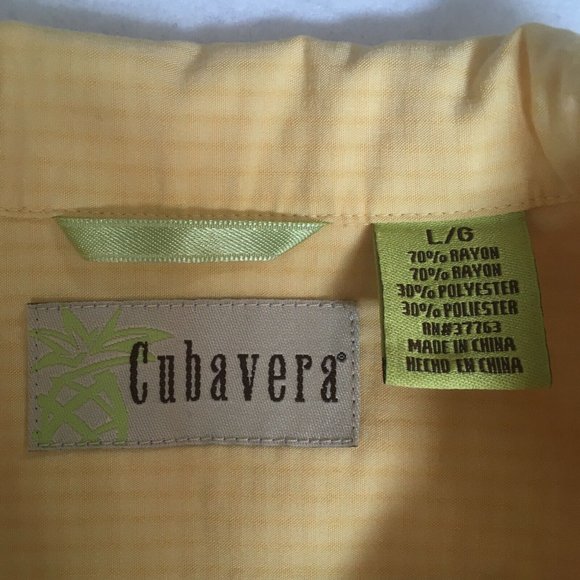 #73 Cubavera Rayon Home Aid Short Sleeve Button Front Shirt Men's Size L Yellow - Picture 7 of 9